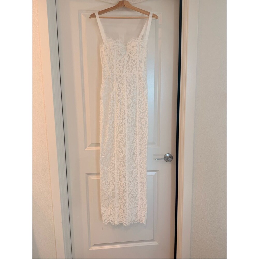 🆕 Helsa the lace column white maxi dress w strap, evening party long dress - Picture 5 of 16